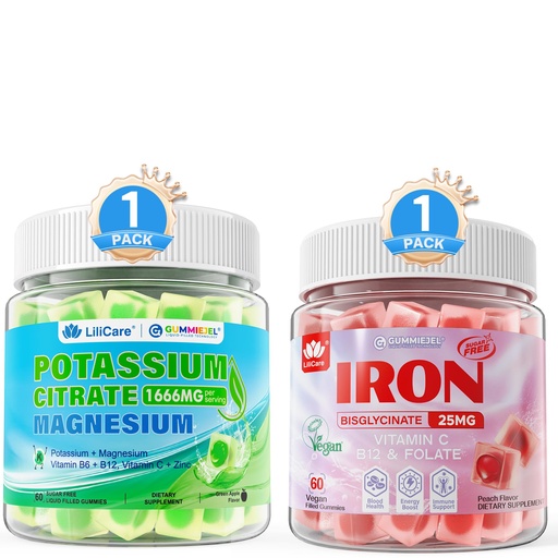 [BRSRE2QYDJ6REETA] LILICARE Iron, Potassium Citrate Gummies, 2Pack