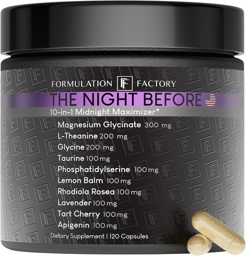 [BRSRAAT2BYOWYADH] The Night Before 10-in-1 Midnight Maximizer Sleep Aid, Stress Relief, Cognition, Relaxation, Recovery, Focus, Magnesium Glycinate, L-Theanine & More, (120 Capsules – 2 Month Supply)