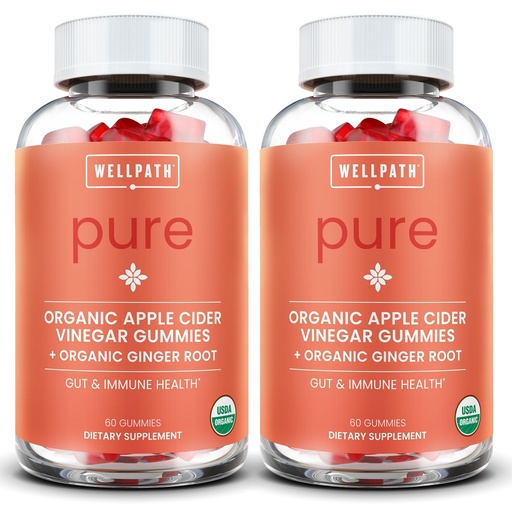 [BRSRMFQ2PJ6RS2Y6] WellPath Pure ACV Gummies (2 Pack) - Apple Cider Vinegar with Mother - USDA Organic Gummy with Ginger for Gut Health | Vegan, Non-GMO, 120 Ct