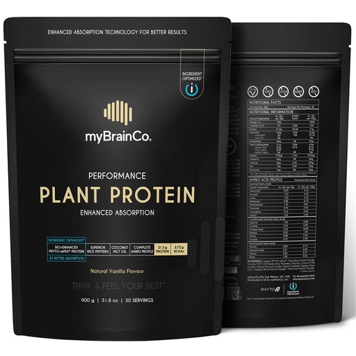 [BRSRAHY7AEBAEFDX] myBrainCo. Bio-Optimized Plant Protein Powder, 300% Better Absorption, Organic ioPea® + Rice Peptides + Pure MCT – Vegan, FODMAP Certified, No Bloating – Natural Vanilla, 15.9 oz (15 Servings)