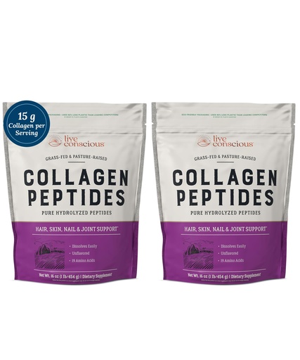 [BRSW22Q5CV6R6DY7] Live Conscious Collagen Peptides Powder - Hair, Skin, Nail, and Joint Support - Type I & III Collagen - Naturally-Sourced Hydrolyzed Protein - 16oz (2-Pack)