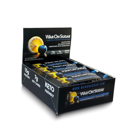 [BRSREGQ6C4GQAYL7] War on Sugar Lemon Blueberry - High Protein Bars, No Sugar Added, 15g Protein, 7g Net Carbs, Keto Friendly, Gluten Free, All-Natural Ingredients, Monk Fruit Sweetened, No Crash - 12 Count Box