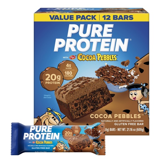 [BRSRGCQROF7Q4DQ4] Pure Protein Cocoa PEBBLES™ Protein Bars – 20g Protein, 4g Sugar, 180 Calories (12 count) Low Sugar* High Protein Snack - Gluten Free - Perfect for a Healthy Snack.