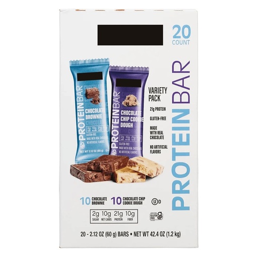 [BRSRGBQ6CMCB62AV] Kirkland Protein Bar Variety Pack 20 Count 2.12oz High Protein Snack Bars Low Sugar Energy Bars Chocolate Brownie Cookie Dough Flavours Gym Fitness Meal Replacement Bars