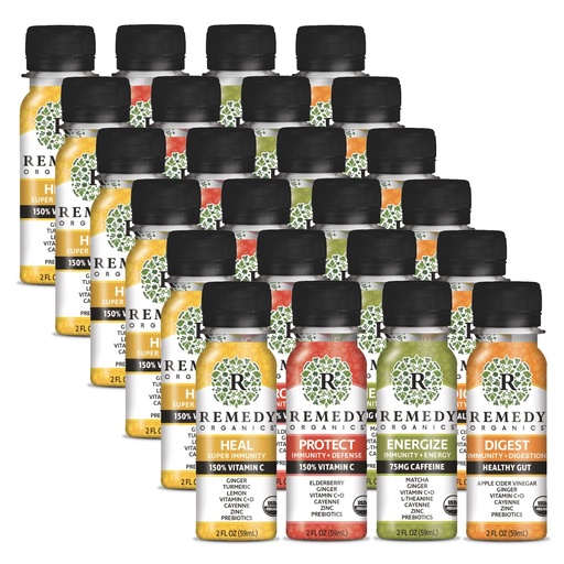 [BRSWYAIBC4IB4F33] Remedy Organics Immunity Plus Shot, Variety 24-Pack | Boost Energy, Brain Function, Detoxification, and Metabolism | Certified-Organic Ingredients