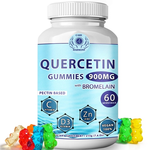 [BRSW2H3RB4IAM3YY] Quercetin Gummies - Quercetin with Bromelain Vitamin C + Zinc Vitamin D3 – Chewable Quercetin 900mg Supplements - Quercetin for Kids and Adults (1)