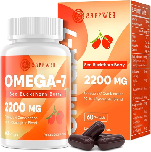 [BRSRAEA7BUHWE2Y6] Omega-7 Sea Buckthorn Oil - with Omega-3 EPA/DHA Fish Oil, Cinnamomum, Fenugreek, ALA, Green Tea, Cayenne Pepper, Turmeric, Resveratrol, Black Pepper - Gluten-Free, 60 Softgels