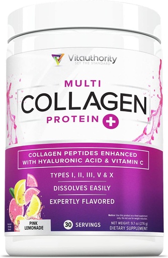 [BRSWYZQDBYBAACLG] Multi Collagen Peptides Powder for Women - Hydrolyzed Flavored Collagen Powder for Women with Types I II III V & X Vitamin C & Hyaluronic Acid for Hair Skin and Nails (Pink Lemonade) - 30 Servings