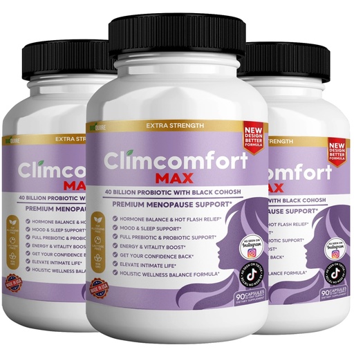 [BRSRACD6CENRM2TP] Climcomfort Max Menopause Support, 40 Billion Probiotic with Black Cohosh, 90 Capsules, Hormone Balance and Hot Flash Relief (3)