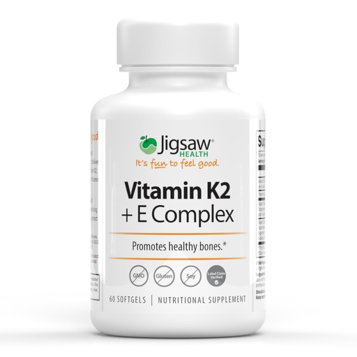 [BRSWYAQNCICRAGQ7] Jigsaw Health Vitamin K2 + E Complex | Promotes Healthy Bones | 60 Softgels | 60 Servings