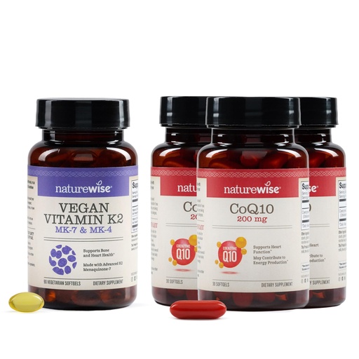 [BRSREFADBAIQKE3P] NatureWise [1] Vitamin K2 - MK-7 100mcg + MK-4 500mcg - Non-GMO - 90 Softgels[3-Month Supply] + (Pack of 3) CoQ10 200mg - High Potency Ubiquinone, Non-GMO - 30 Softgels[30-Day Supply]