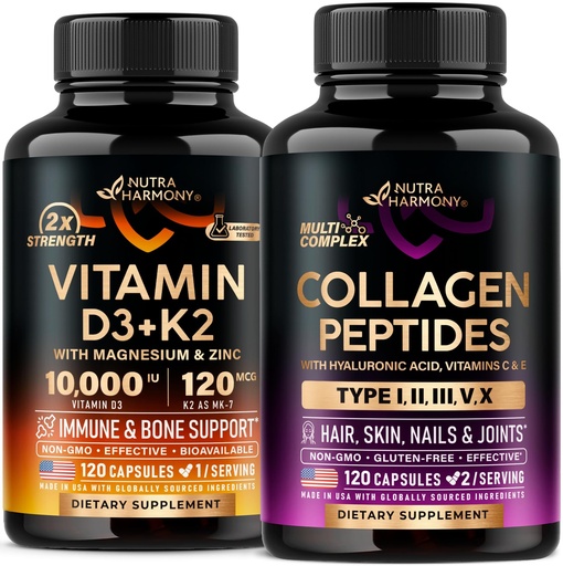 [BRSREZQRDMAW233P] NUTRAHARMONY Vitamin D3 K2 & Collagen Peptides Capsules