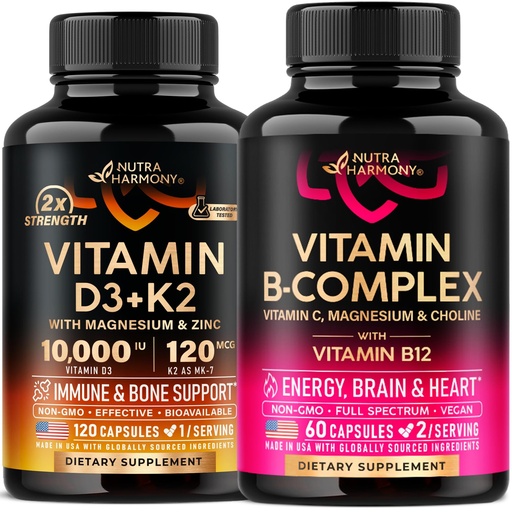 [BRSRE2Q3OIPWA33F] NUTRAHARMONY Vitamin B Complex & Vitamin D3 K2 Capsules