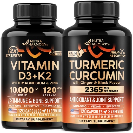 [BRSREGQCDN6WC2A3] NUTRAHARMONY Vitamin D3 K2 & Turmeric Curcumin Capsules