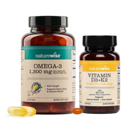 [BRSREFAPPN5RA3T5] NatureWise [1 Ultra Omega 3 Fish Oil 2200 mg - TG Form - 60 Softgels[30-Day Supply] + [1] Vegan Vitamin D3 5000IU + K2 - Organic Coconut MCT Oil - 30 Softgels[30-Day Supply]