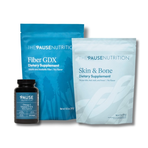 [BRSRYYIKBUFGGELD] The 'Pause Life Wellness Bundle, Skin and Bone Collagen Peptides with Hyaluronic Acid, Omega 3 with Vitamins D3 and K2, and Fiber GDX Plant Based Fiber Blend, Gluten Free, Daily Wellness Supplements