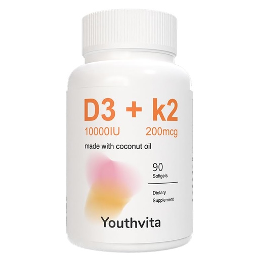 [BRSRAADRAAGWKDTK] Vitamin D3 K2 Supplement Softgel with Coconut Oil, D3 10000 IU K2 200 mcg, Supports Calcium Absorption, Bone, Immune, & Heart Health 90 softgels