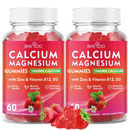 [BRSREFQLOENGO3DG] Calcium Gummies 1000mg with Vitamin D3 K2 & B Complex, Potassium, Calcium Magnesium Zinc Gummies for Bone, Muscle, Mood and Immunity - Vegan, Non-GMO, Strawberry Flavor 120 Count