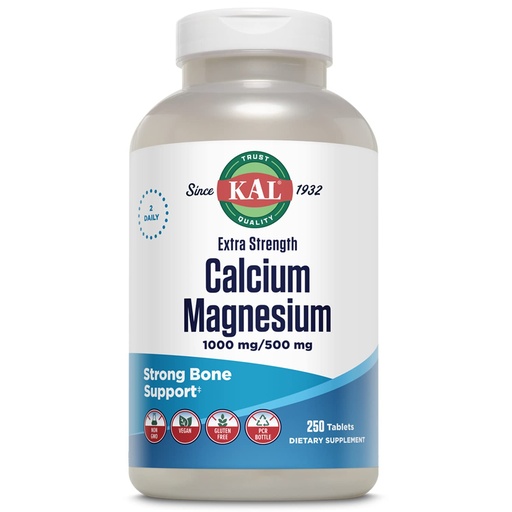 [BRSWIYT3OMAQEFLC] KAL Extra Strength Calcium Magnesium Supplement for Women and Men - with Calcium 1000mg and Magnesium 500mg - Supports Healthy, Strong Bones - Vegan, Gluten Free, Non-GMO - 125 Servings, 250 Tablets