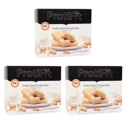 [BRSRMZAKDIPAGFDJ] PROTIFIT - Low Calorie Fluffy Nutter Protein Bar 3 Pack, High Protein, 15g Protein, Low Carb, Low Sugar, Ideal Protein Compatible, 7 Servings Per Box, (3 Pack)