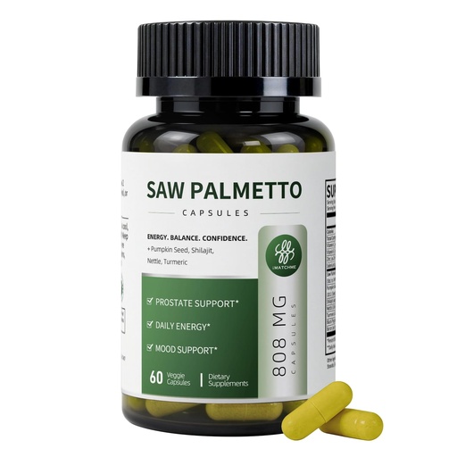 [BRSRGYIZPIDQAYLA] Saw Palmetto for Men Prostate Health Supplement to Promote Urinary Tract Function - with Pumpkin Seed Oil & Shilajit - 808mg Per Serving - DHT Blocker Hair Vitamin - Vegan, Non-GMO, 60 Capsules