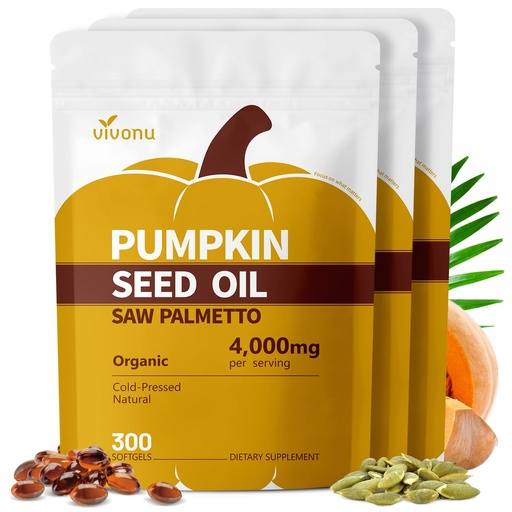 [BRSRGBQNBV5BO2T4] VivoNu Pumpkin Seed Oil with Saw Palmetto Capsules, 4000mg 300 Softgels | Organic, Cold Pressed | DHT Blocker | Supports Hair, Urinary, Bladder & Prostate Health | Non-GMO