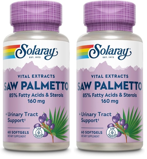 [BRSREAAHCEMG22A6] SOLARAY Saw Palmetto Extract - Prostate Health and Urinary Tract Support - 136 mg Fatty Acids and Sterols - Lab Verified (60 Servings, 60 Softgels) (Pack of 2)