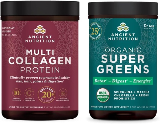 [BRSW2GABC4AROH3U] Antike Ernährung Bio SuperGreens Pulver, 25 Servierungen + Multi Collagen Protein Pulver, Unflavored, 45 Servierungen