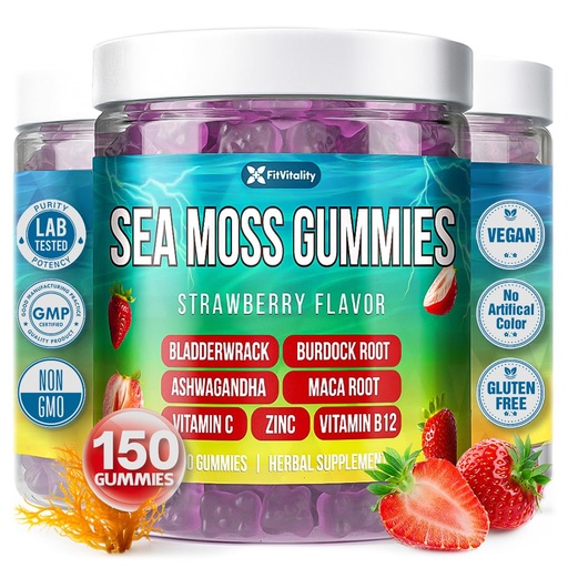 [BRSRE2YCCAJQI2TD] 150 Sea Moss Gummies | 9-in-1 Formulation with Irish Sea Moss, Ashwagandha, Burdock, Elderberry, Bladderwrack, Maca, Zinc, B12 | Energy & Immune Support | Strawberry Flavor Vegan Gummies
