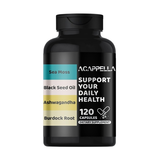 [BRSRABT4BF6WOFDF] ACAPPELLA Sea Moss Ashwagandha Black Seed Oil Burdock Root Capsule with Vitamin C & D3 Turmeric Bladderwrack Supplement，Mixed Apple Cider Vinegar Elderberries Chlorophyll Element (1)