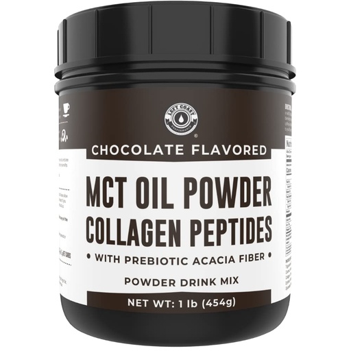 [BRSRMGIDBV5GMDTB] MCT Oil Powder with Acacia Fiber & Collagen Peptides – Prebiotic Collagen Protein, 9g MCTs from Coconuts, Sugar Free Keto Coffee Creamer – Grass Fed, Chocolate, Non-GMO, Gluten Free, 16 oz