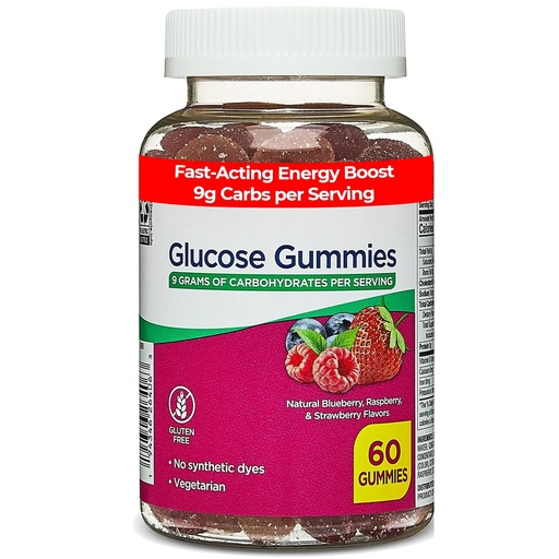 [BRSRECAFCMMRGFYV] Glucose Gummies, 60 Count – Fast-Acting Energy Support with 9g Carbs per Serving, Natural Berry Flavors, Gluten-Free & No Artificial Dyes