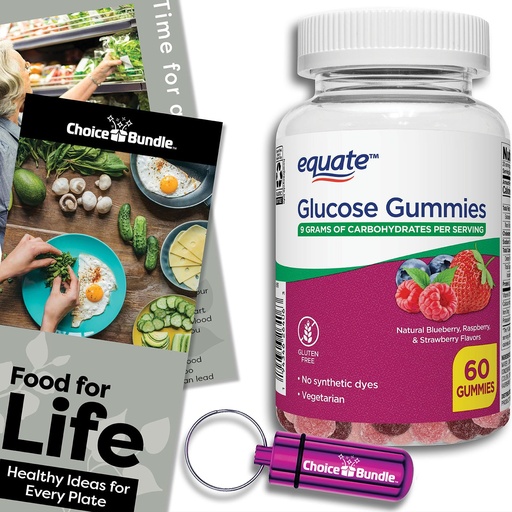 [BRSRABATCIPAAFY6] Choice Bundle Equate Glucose Gummies Compare to ReliOn Berry Flavor Gummy 60 ct Plus Food Guide & Pill Container (3 Items)!