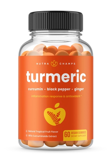 [BRSWGAY2OYBRUFAU] NutraChamps Turmeric Gummies for Adults & Kids with Ginger & Black Pepper Extract, 95% Curcuminoids, Vegan Natural Curcumin Joint Support Supplement, Tumeric Gummy Supplements