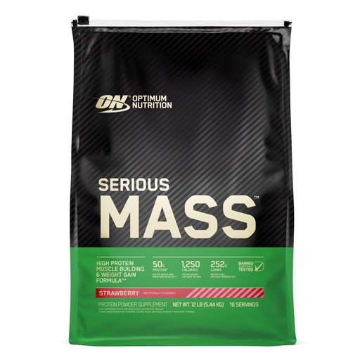 [BRSWIEIRPJ7WE3YV] Serious Mass Strawberry Weight Gain Protein Powder | 12 lbs