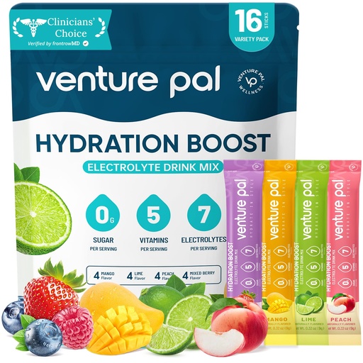 [BRSROHYYCN5RYD36] Venture Pal Sugar Free Electrolyte Powder Packets - Liquid Daily IV Hydration Packets | Electrolytes Drink Mix with 5 Vitamins & 7 Electrolytes | Keto Friendly | Non-GMO | Certified Vegan | 16 Sticks