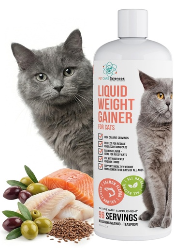 [BRSREBANOUAQ2C3B] Liquid Cat Weight Gainer 16oz - High Calorie Cat Food Appetite Stimulant - Weight Gain for Cats Appetite Stimulant – High Calorie Supplement for Cats - Salmon Flavor - USA Made