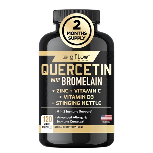 [BRSW2GAROEJR6A3X] gflow vitamins Quercetin with Bromelain, Stinging Nettle Supplement, Zinc Vitamin C Vitamin D | Non-GMO, Gluten-Free | Made in USA | 2 Months Supply