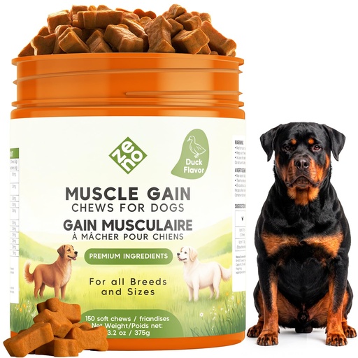 [BRSRGEI6O4IWOE36] ZENO 11-in-1 Muscle Gain Chews - Weight Gain Supplements for Dogs with High Protein & Amino Acids - Premium Muscle Builder for Bully & All Breeds - Healthy for Puppies - 150 Chews - Duck