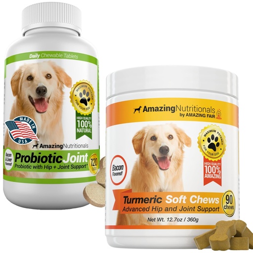 [BRSREHYNOIDQGC33] Probiotics for Dogs Digestive Turmeric Joint Support Bundle - Eliminates Joint Pain Inflammation, Incontinence, Gas and Diarrhea