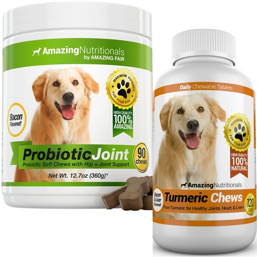 [BRSREHYKDICQMFLV] Probiotics for Dogs Digestive Health Turmeric Joint Support Bundle - Eliminates Joint Pain Inflammation, Incontinence, Gas and Diarrhea Soft Chews