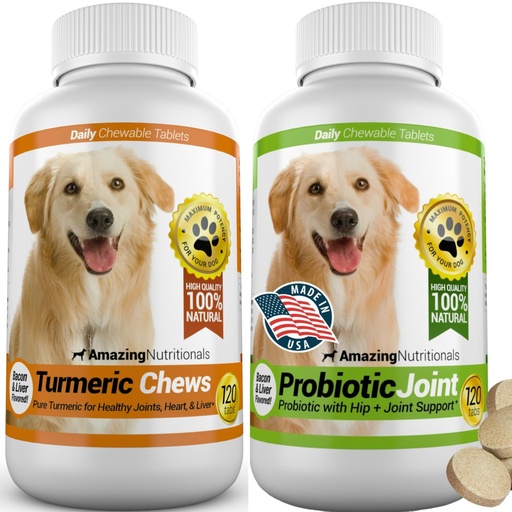 [BRSREHQKOF6RUDI3] Joint Support Turmeric Probiotics for Dogs Digestive Health Bundle - Eliminates Joint Pain Inflammation, Incontinence, Gas and Diarrhea