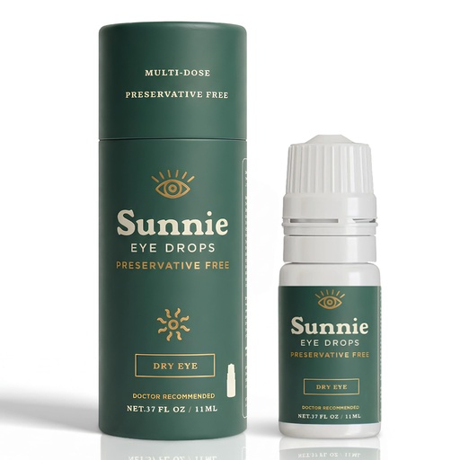 [BRSRGYIQCQOWGFIV] Sunnie Preservative-Free Eye Drops for Dry Eyes, Artificial Tears with Glycerin 0.5% for Dry Eye Relief & Redness, Moisturizing Lubricating Eye Drops, 0.37 fl oz (11 ml)
