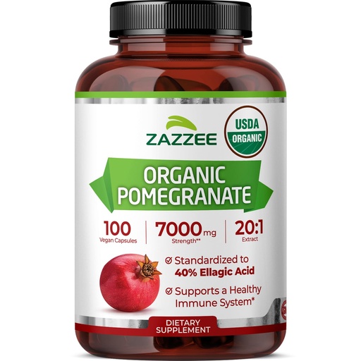 [BRSREHA3CUDRSFDH] Zazzee USDA Organic Pomegranate 20:1 Extract, 40% Ellagic Acid, 100 Vegan Capsules, 3+ Month Supply, Punica Granatum, Antioxidant, Immune & Polyphenol Support, All-Natural, Non-GMO, Made in the USA
