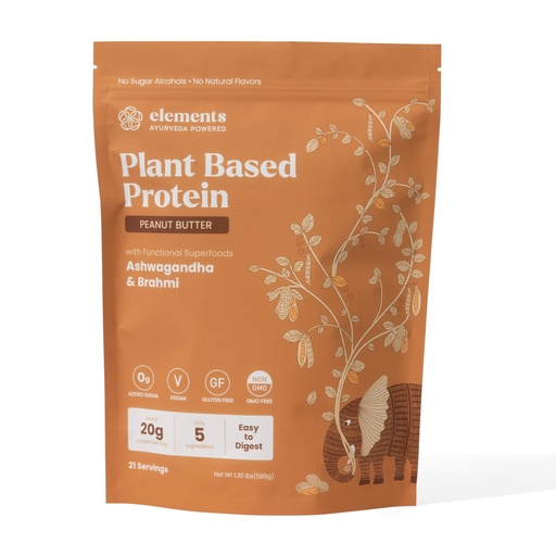 [BRSRGHATPIHWCC3U] Elements Peanut Butter Plant Protein Powder | 20g Protein | Complete Amino Acid Profile | Ayurvedic Adaptogens Ashwagandha & Brahmi | Vegan | No Added Sugar | 21 Servings