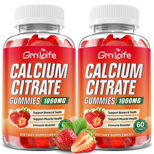 [BRSRAGD3C4NB62DJ] 2 Pack Calcium Citrate Gummies, Sugar Free Calcium Citrate 1000mg for Muscle Healthy, Absorption Calcium Supplements for Adults & Kids, Strawberry, 120 Count