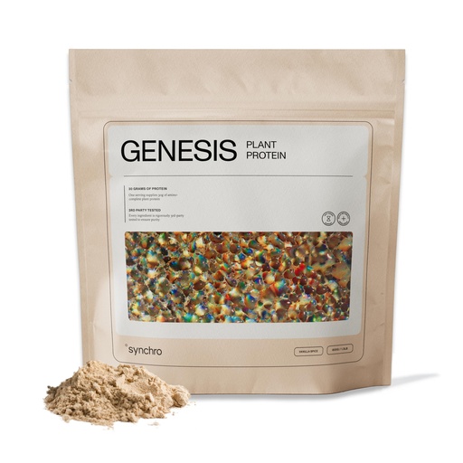 [BRSRABT3BAPWC3D4] Synchro Genesis Plant Based Protein Powder | Vanilla Spice | 30g of Organic Protein Per Serving | <1g Sugar | 1g Net Carbs | No Stevia | Superfoods + Prebiotics | Vegan + Keto Friendly