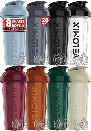 [BRSRGYIROEJRUHIV] VELOMIX -8 PACK- 28 oz Protein Shaker Bottle for Protein Mixes - 8x Wire Whisk | Leak Proof Shaker Cups for Protein Shakes | Stackable Protein Shaker Bottle Pack | Dishwasher Safe