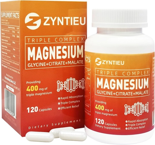 [BRSRA2YRAEHGGHQ6] Complejo de magnesio triple ← 400mg de magnesio Glycinate, Malate " Citrato para los músculos, Nerves " Energy TENwith Vitamin C,B6 for High Absorption  for Women " Men(120 Capsules)