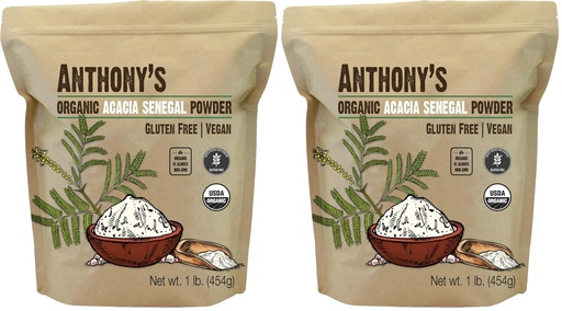 [BRSREAAFDEHQM3DO] Anthony's Organic Acacia Senegal Powder, 1 lb, Batch Tested Gluten Free, Non GMO, Soluble Fiber, Prebiotic (Pack of 2)